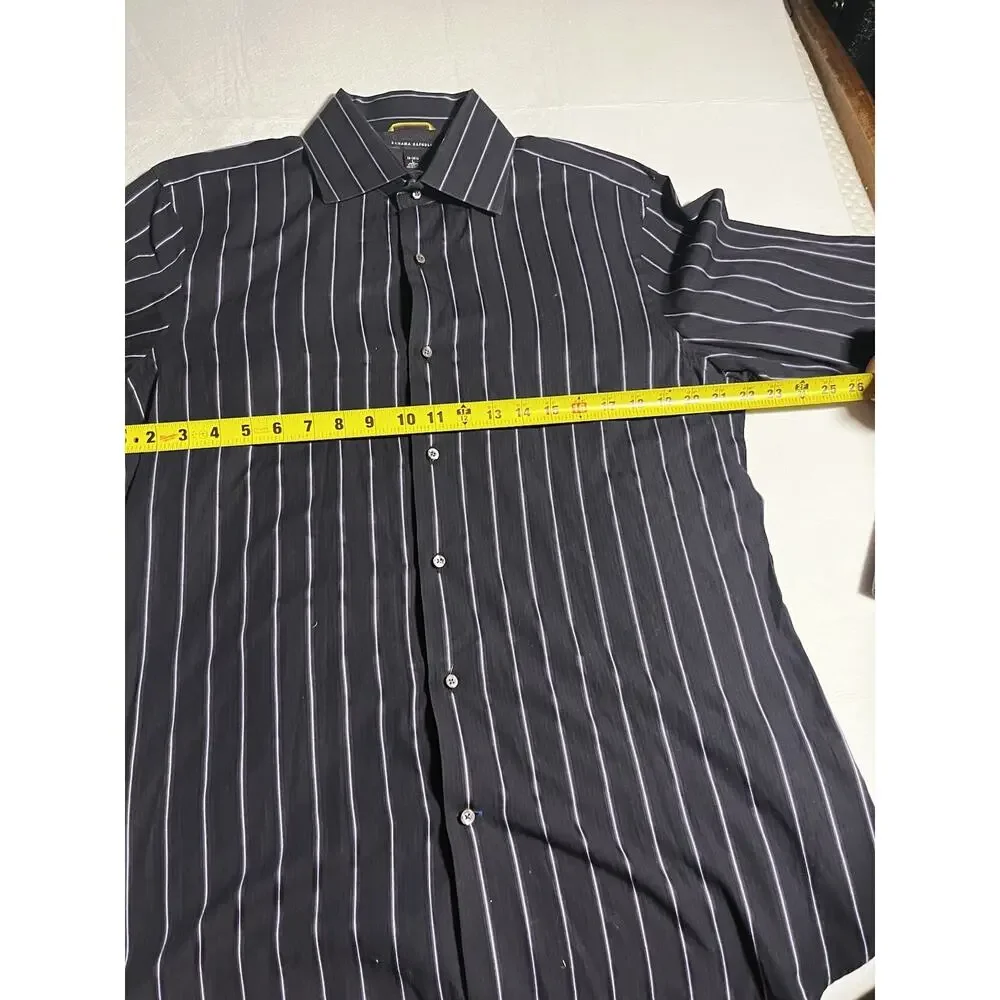 Banana Republic Mens 16-16.5 Black Stripe French Cuff Dress Shirt